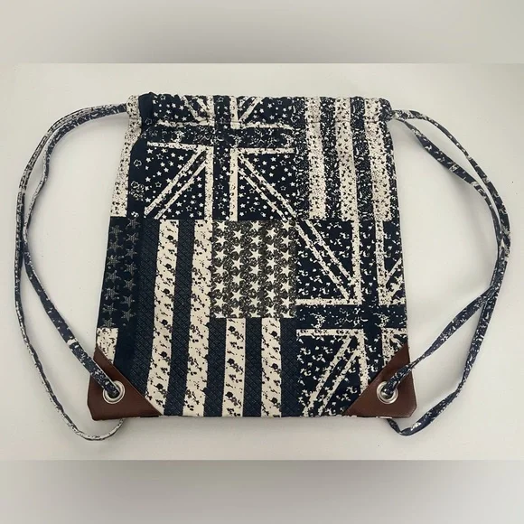 Aphorism by Anthropologie British Flag Print Canvas Drawstring Backpack Bag - Picture 2 of 7